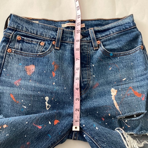 Levi’s Wedge Straight Jeans 24 Custom paint splatter Armadillo Dinosaur Patches - Picture 15 of 16